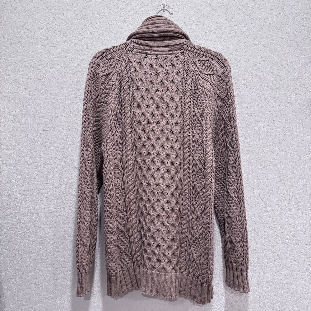 LLBean Signature Fisherman Cable Knit Sweater Cardigan Grandpa Cotton Brwn Tan L - Picture 12 of 16